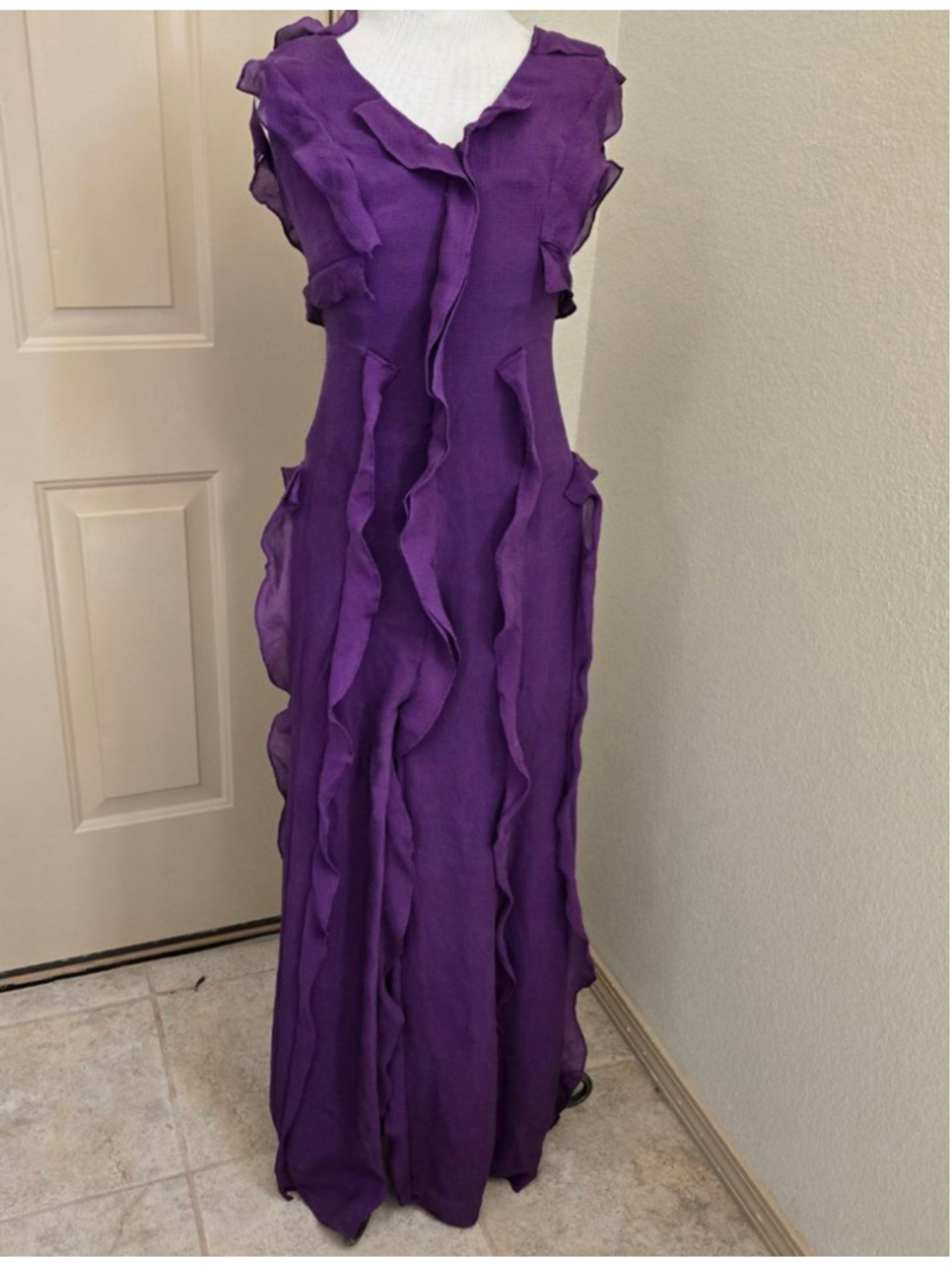 CAROLINA HERRERA Purple Ruffle Maxi Dress Size 6